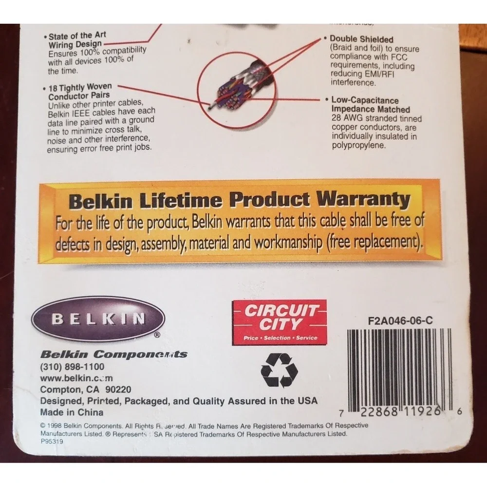 Belkin Pro Series 6' IEEE 1284 Printer Cable DB25 Male/Centronics 36‎ B Male
